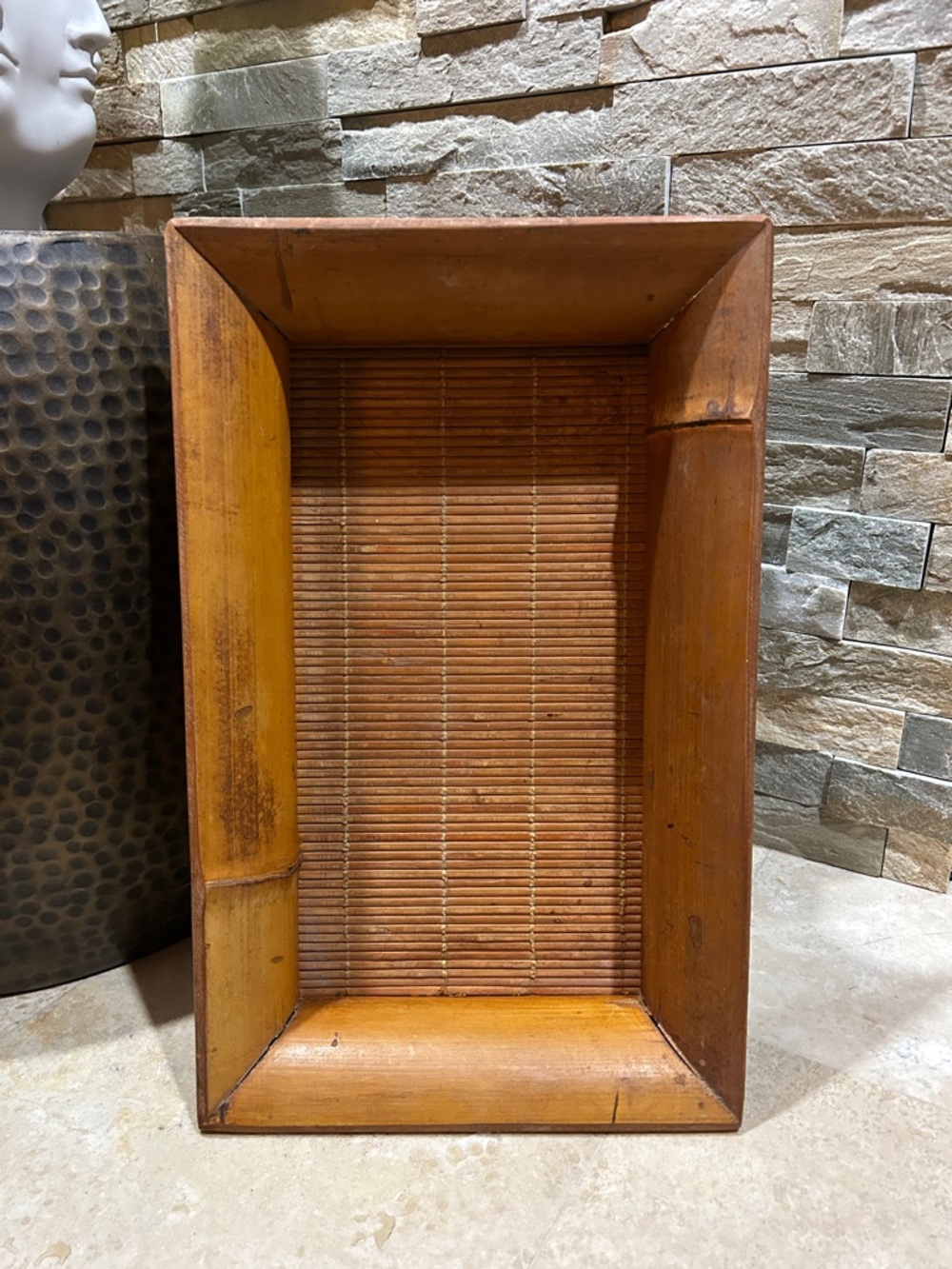 vintage hand-woven bamboo and rattan tabletop tray